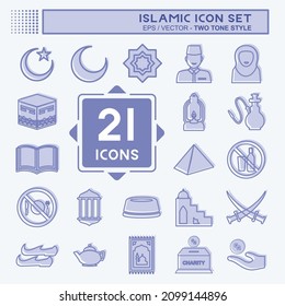 Icon Set Islamic - Two Tone Style - Simple illustration,Design Icon vector, Good for prints, posters, advertisements, announcements, info graphics, etc.