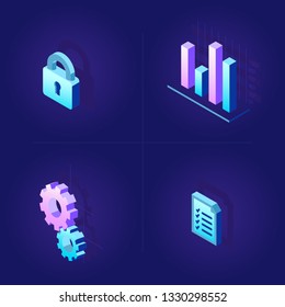 Icon Set, isometric flat design infographic on colored background