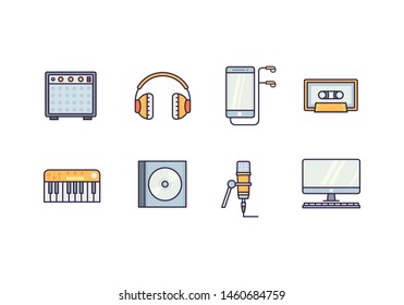 An icon set of items that related to music industry