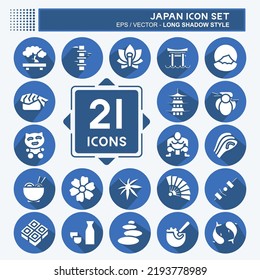 Icon Set Japan. suitable for Japanese symbol. long shadow style. simple design editable. design template vector. simple illustration