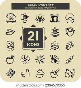 Icon Set Japan. suitable for Japanese symbol. hand drawn style. simple design editable