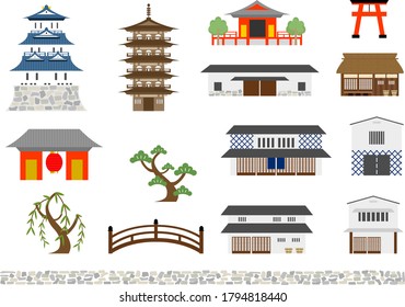 icon set of Japanese traditional ancient buildings,houses
