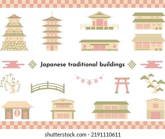 icon set of Japanese traditional ancient buildings,houses