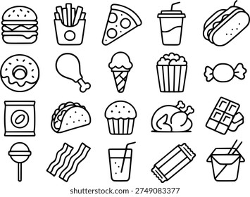 Icon set, junkfood theme with outline design