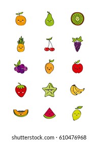 icon set with kawaii fruits over white background. colorful design. vector illustration