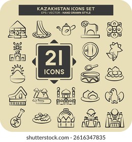 Icon Set Kazakhstan. related to Kazakhstan symbol. hand drawn style. design editable