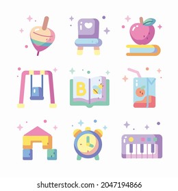 Icon Set Kindergarten für verschiedene Jahreszeiten Farbe