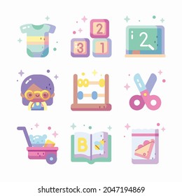 Icon Set Kindergarten für verschiedene Jahreszeiten Farbe