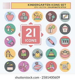 Icon Set Kindergarten. related to kids symbol. color mate style. design editable