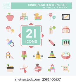 Icon Set Kindergarten. related to kids symbol. flat style. design editable