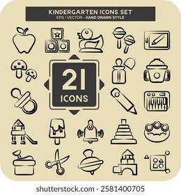 Icon Set Kindergarten. related to kids symbol. hand drawn style. design editable