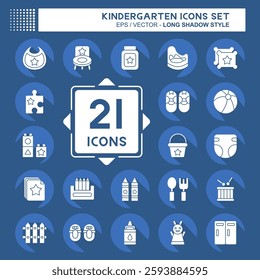 Icon Set Kindergarten. related to kids symbol. long shadow style. design editable