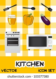 Icon set of kitchen appliances, vector illustration