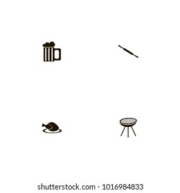 icon set Kitchen with barbecue , drink, stove and chicken