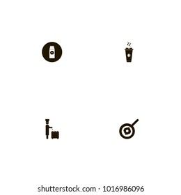 icon set Kitchen with coffee, soup, pack and table
