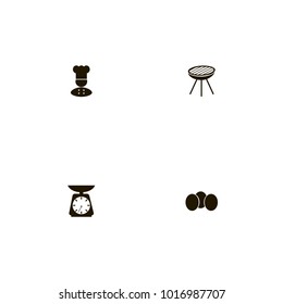 icon set Kitchen with cook, chicken, chef and kitchen scale