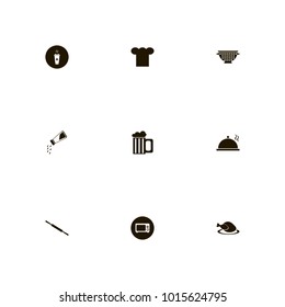 icon set Kitchen with cook, dish, glass of beer and drink