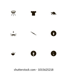 icon set Kitchen with cook, hot, table and kitchen