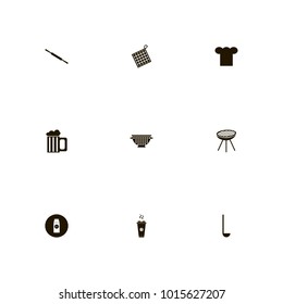 icon set Kitchen with cook, rolling pin, stove and oven mitt