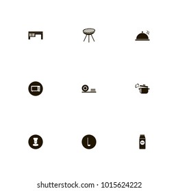 icon set Kitchen with desk, microwave, boil and dish