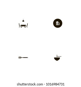 icon set Kitchen with kitchen, drink, chairs and lamp