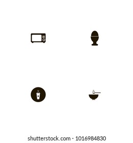 icon set Kitchen with egg, drink, bowl and hot
