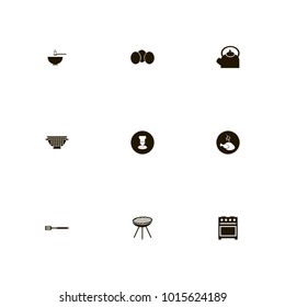 icon set Kitchen with eggs, food, tea and spoon