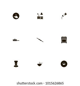 icon set Kitchen with food, chef, bowl and plates