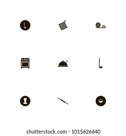 icon set Kitchen with gas, soup, dish and ladle