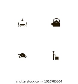 icon set Kitchen with grilled chicken, table, meat and plates
