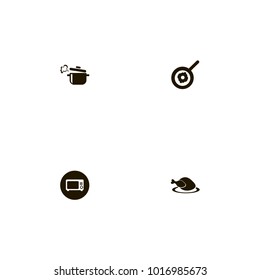 icon set Kitchen with grilled chicken, pan, fried egg and tasty