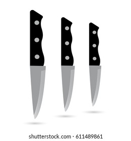 Icon set of kitchen knives on a white background.