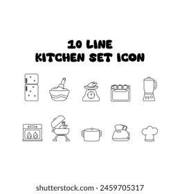 icon set kitchen line llustration concept.oven,refrigerator,scales,toaster,mixer icon illustration kitchen tool