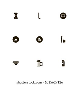 icon set Kitchen with microwave, soup, pack of milk and table