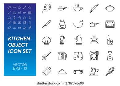 Icon Set of Kitchen Object with Line Concept Isolated on White Background. This Bundle Consists of 25 Icon, among them : pan, stove, oven. - Vector Illustration. 