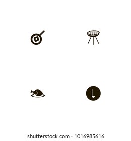 icon set Kitchen with pan, soup, ladle and tasty