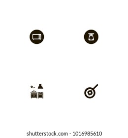 icon set Kitchen with plates, scales on black, hoods and faucet
