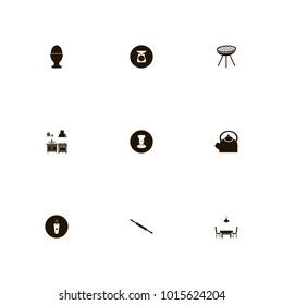 icon set Kitchen with rolling pin, egg, scales and stove