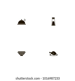 icon set Kitchen with salt, flavoring, meat and hot