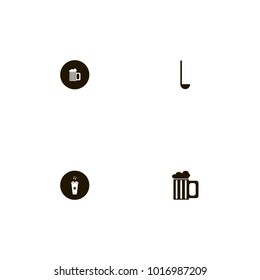 icon set Kitchen with soup, glass of beer, hot and drink