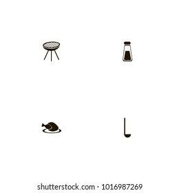 icon set Kitchen with stove, chicken, salt and flavoring