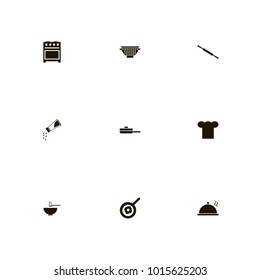 icon set Kitchen with tasty, fried egg, bowl and gas