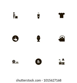 icon set Kitchen with teapot, drink, food and interior
