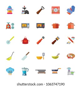 Icon set of kitchen tool and appliances. Kitchenware, food preparation, domestic equipment. Kitchen concept. For topics like household, housework, cooking