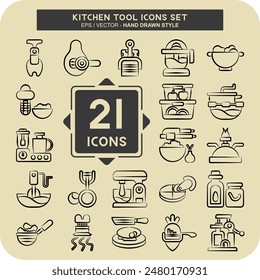 Icon Set Kitchen Tool. related to Food symbol. hand drawn style. simple design illustration