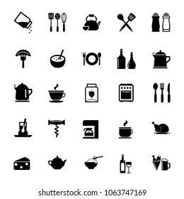 Icon set of kitchen tools. Electric appliances, utensils, cutlery, kitchenware. Kitchen concept. For topics like cooking, housekeeping, household