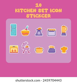 icono conjunto herramientas de cocina retro color ilustración de dibujos animados concept.oven, refrigerador, escalas, tostadora, mezclador. etiqueta icono ilustración herramientas de cocina