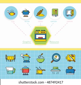 icon set kitchen vector