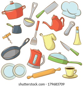 Icon set with with kitchenware