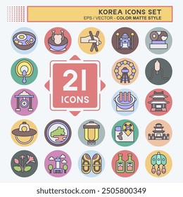 Icon Set Korea. related to Holiday symbol. color mate style. simple illustration